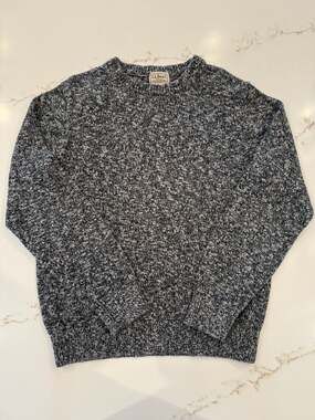 L.L.Bean Heritage Ragg Wool Cotton Crewneck Sweater Heathered Navy Blue White